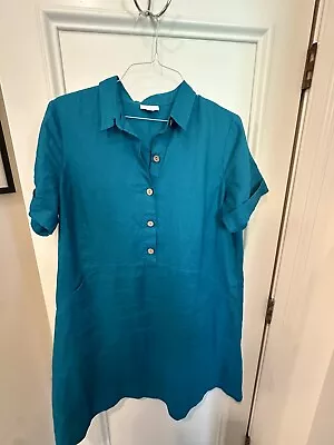 J Jill Love Linen Loose Dress Short Sleeves Teal  Blue Green Large • $19