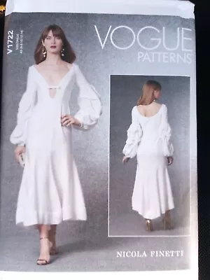 Vogue Pattern V1722 Misses Special Occasion Dress By Nicola Finetti Size 6-14 A5 • $5