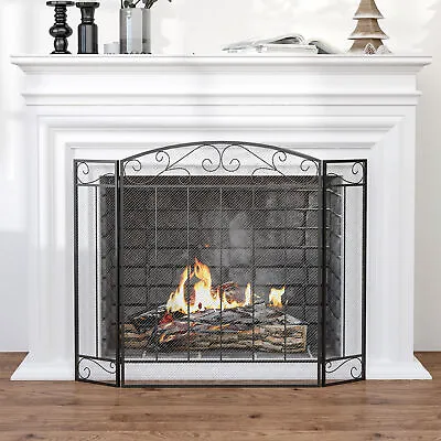 $44.99 • Buy 3-Panel Folding Metal Mesh Arch Fireplace Screen Guard Shield Indoor Living Room