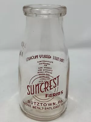 Vintage Suncrest Farms Half Pint Glass Milk Bottle Bethlehem/Butztown • $19.94