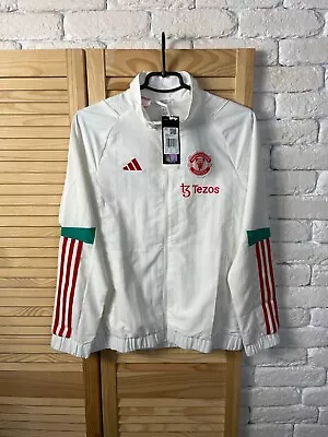 MANCHESTER UNITED TRAINING FOOTBALL SOCCER JACKET WHITE ADIDAS YOUNG Sz L 13-14Y • $51.84