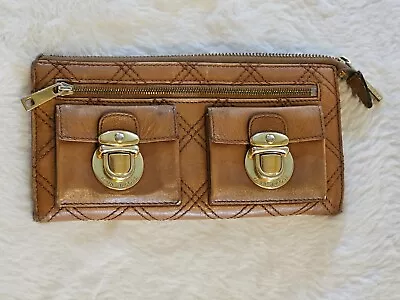 MARC JACOBS Double Pushlock Wallet Top Zip Brown Quilted Leather Clutch • $45.99