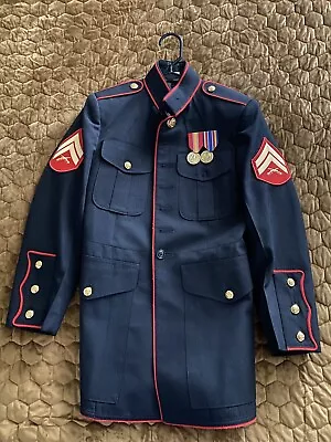 USMC Service Dress Blues Jacket Size 37R.  Corporal Stripes 2 Medals As Shown. • $65