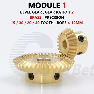 Bevel Gear Module 1 Brass 15/20/30/40 Tooth 90° 1:2 Pairing Miter Gear Precision • $5.29