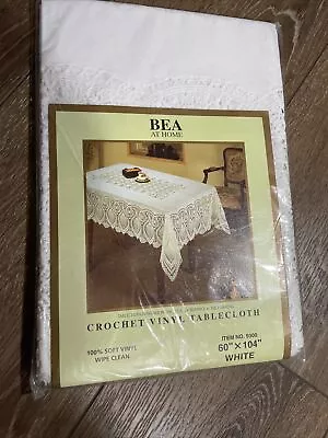 Bea At Home 100% Soft Vinyl Crochet Lace Tablecloth Bright White 60 X104  - NEW • $14.20