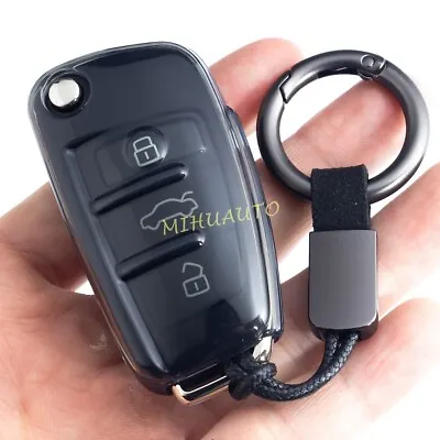 Transparent Black Car Flip Key Fob Chain Cover Case For Audi A1 A3 S3 Q3 Q7 TT • $9.50