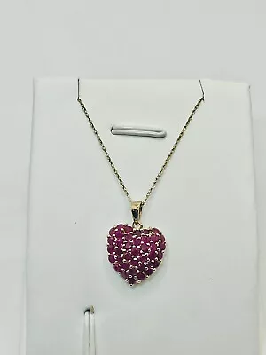 1.25ct Pave Ruby Heart Pendant Mothers Day 14k Gold On A 10k Necklace 18” • $599.99