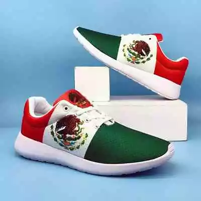 Mexico Flag Womens White Sneakers Low Top Casual Shoes Mexican Shoes Flag Eagle • $47.01