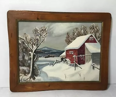 Vintage Painting Oil On Canvas Panel Signed Starr Rural Winter Landscape • $49.99