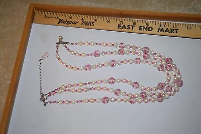 Vintage To Now Beautiful Multi Strand Glass Floral Plastic Beaded Necklace • $15