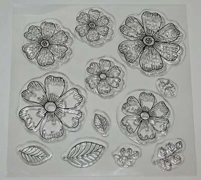 £3.99 • Buy Open Flower & Leaves Clear Stamp Set - BNIP - Free P & P