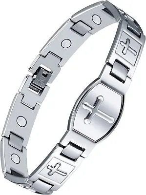 Magnetic Bracelet For Men 3500 Guass Titanium Steel Classic Cross • £9.99