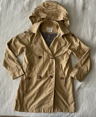 Zara Kids Girls 9/10 M/L Trench Coat Jacket Hooded Beige Youth NO BELT • $24.99