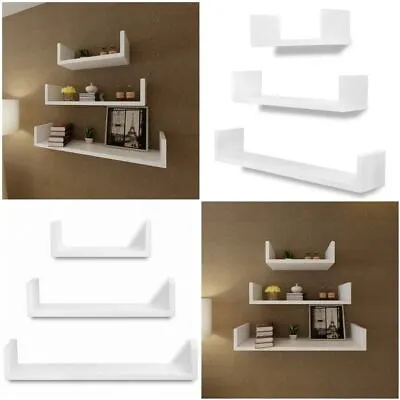 A Set Of 3 White U Shape Mdf Storage Shelves Wall Mounted Display Book Floating • £9.95