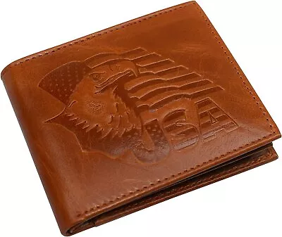 RFID Blocking Genuine Leather Men's Bifold Eagle USA Flag Wallet Gift • $18.99