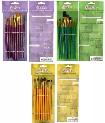 Artist Paint Brush Sets 10pc Sable Camel Or Taklon Oil Acrylic & Watercolour • £3.99