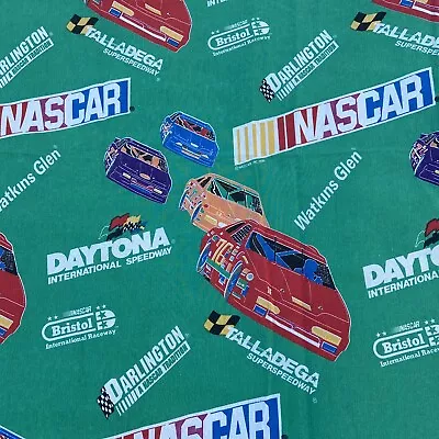 Vtg 1995 NASCAR Green Twin Flat Bed Sheet Bristol Daytona Watkins Fabric Racing • $10.86