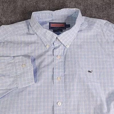 Vineyard Vines Button Down Shirt 2XL Long Sleeve Blue Check Whale Cotton Logo • $19.99