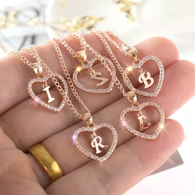 Women Rose Gold Heart Initial Letter Alphabet Necklace Pendant Chain Jewelry • $2.85