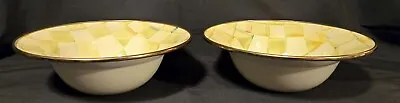 2 Mackenzie Childs Green Parchment Check Enamelware  Rimmed Soup Bowls • $75