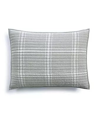 Martha Stewart Heather Plaid Flannel Cotton Quilted King Sham Gray 20″ X 36″ • $24.90