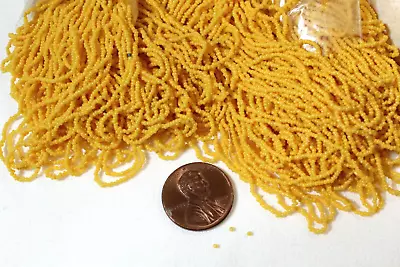Rare Antique Micro Seed Beads-18/0 Golden Mustard Yellow Hanks Greasy Finish • $6.25