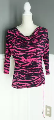 Michael Kors Pink Black Drape-Neck 3/4 Sleeves Size Medium Animal Print • $14.99