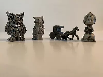 Pewter Figurines Lot Of 4 Miniatures Betsey Clark Girl Owls Amish Buggy       • $11.77