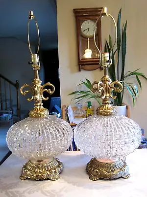 Vtg EF & EF Brass Cut Glass Hollywood Regency  2 Table Lamps LOCAL PICK-UP ONLY • $329.90