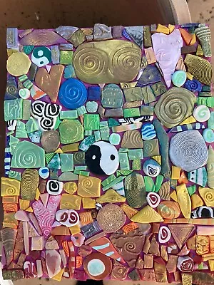 Handmade Clay Mosaic Art “ Pure Joy”Polymer Clay Original /Wood  12”x10” • $82