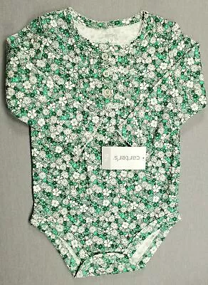 Baby Girl New Carter's 9 Month Long Sleeve Green Floral Bodysuit • $12.99