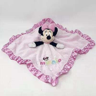 Disney Baby Minnie Mouse Plush Blanket Satin Trim Lovey Pink Polka Dot Rattle 14 • $12.99