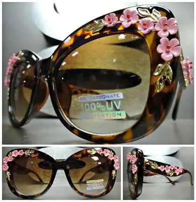 VINTAGE RETRO 60's CAT EYE Style SUN GLASSES Tortoise Frame Floral Flower Design • $19.99