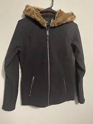 Marmot Furlong Size S Black Faux Lined Fur Hood Waterproof Jacket • $29.59