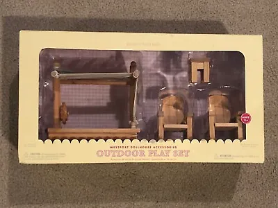 $80 • Buy RARE NEW IN BOX Pottery Barn Kids Dollhouse Outdoor Play Set! Sandbox & Chairs
