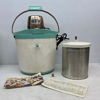 Vintage MCM Proctor Silex Ice Cream & Sherbet  Maker Teal & Copper *Recipe Book • $119.99