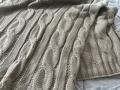 Chunky Hand-Knitted Throw Modern Large Soft Sofa Bed Blanket - Taupe • £7.99