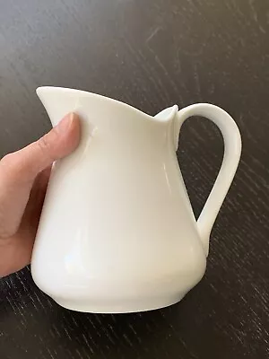 White Porcelain Large Creamer Milk Dispenser Pitcher With Handle Farmhouse • $20