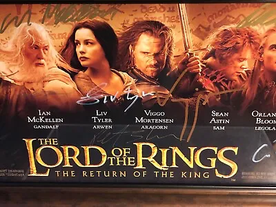 Lotr Poster Banner Rotk Framed Signed By 28 Actorletter Of Authenticity 24x65 • £10043.79