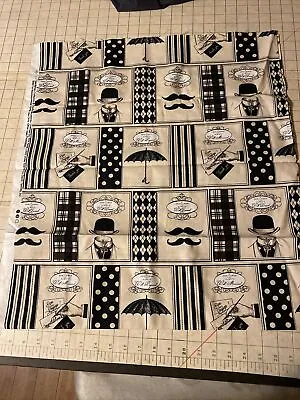 Cotton Gentlemen Mustaches Beige Fabric Print 1.5 Yards NEW StudioMousseau • $9.99