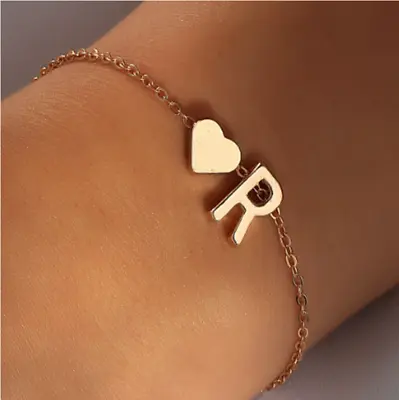 Initial Letter & Heart Charm Pendant Bracelet Gold Plated For Women Teen Girls • £7.99