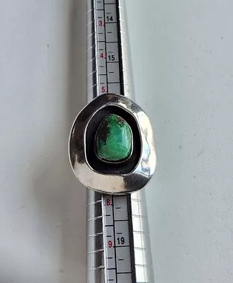 Wonderful Vintage Green Turquoise Sterling Silver Shadowbox Ring Size 7.25 • $64.99