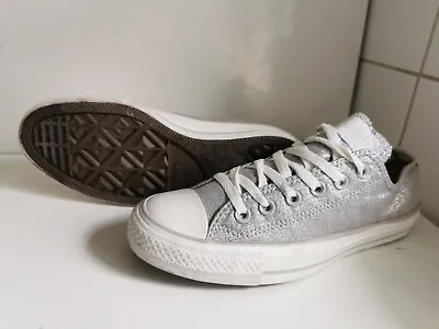 Converse All Star Ct Ox Uk 5 Eu 37.5 Womens Silver White Fabric Low Trainers • £14.99