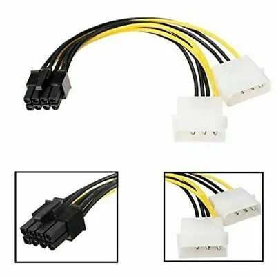 4 Pin Dual Molex IDE To 8 Pin PCI-E Power Supply Cable Video Graphics Card Cord • £9.99