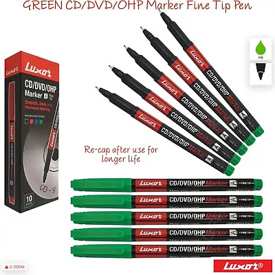 LUXOR Fine Tip CD DVD OHP GREEN Marker Pens GLASS PLASTIC PHOTO FILM • £2.69