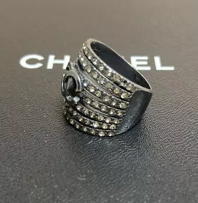 Chanel Coco Mark Rhinestone Black Silver Ring Size 6.25 Inner Diameter 1.7cm  • $323.48
