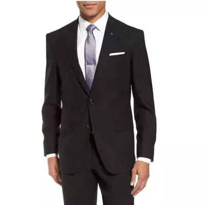 TED BAKER LONDON Men's Jay CT Suit Jacket 40R Black Solid Wool Trim Fit NWOT • $100