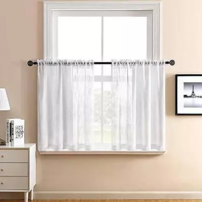 XTMYI White Kitchen Curtains 24 Inch Length Set Of 2 Panels Cafe Curtain Tiers • $16.39