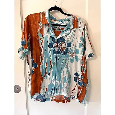 Jams World Hawaiian Floral Blue Tie Dye Button Down Short Sleeve Shirt 2XL • $99.99