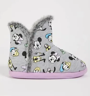 Girls Disney Mickey Minnie Mouse & Friends Slipper Boots Faux Fur Lined Booties • £12.99